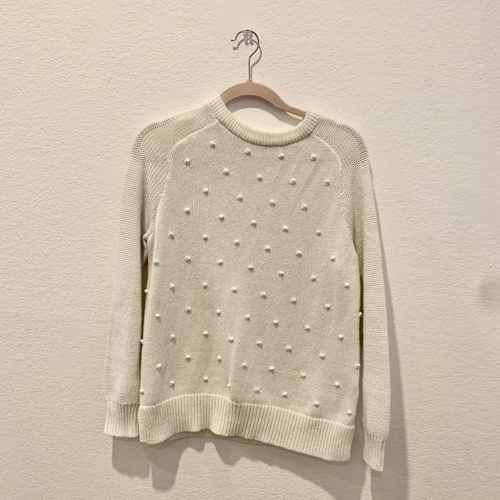 Old Navy white sweater with polka dots.